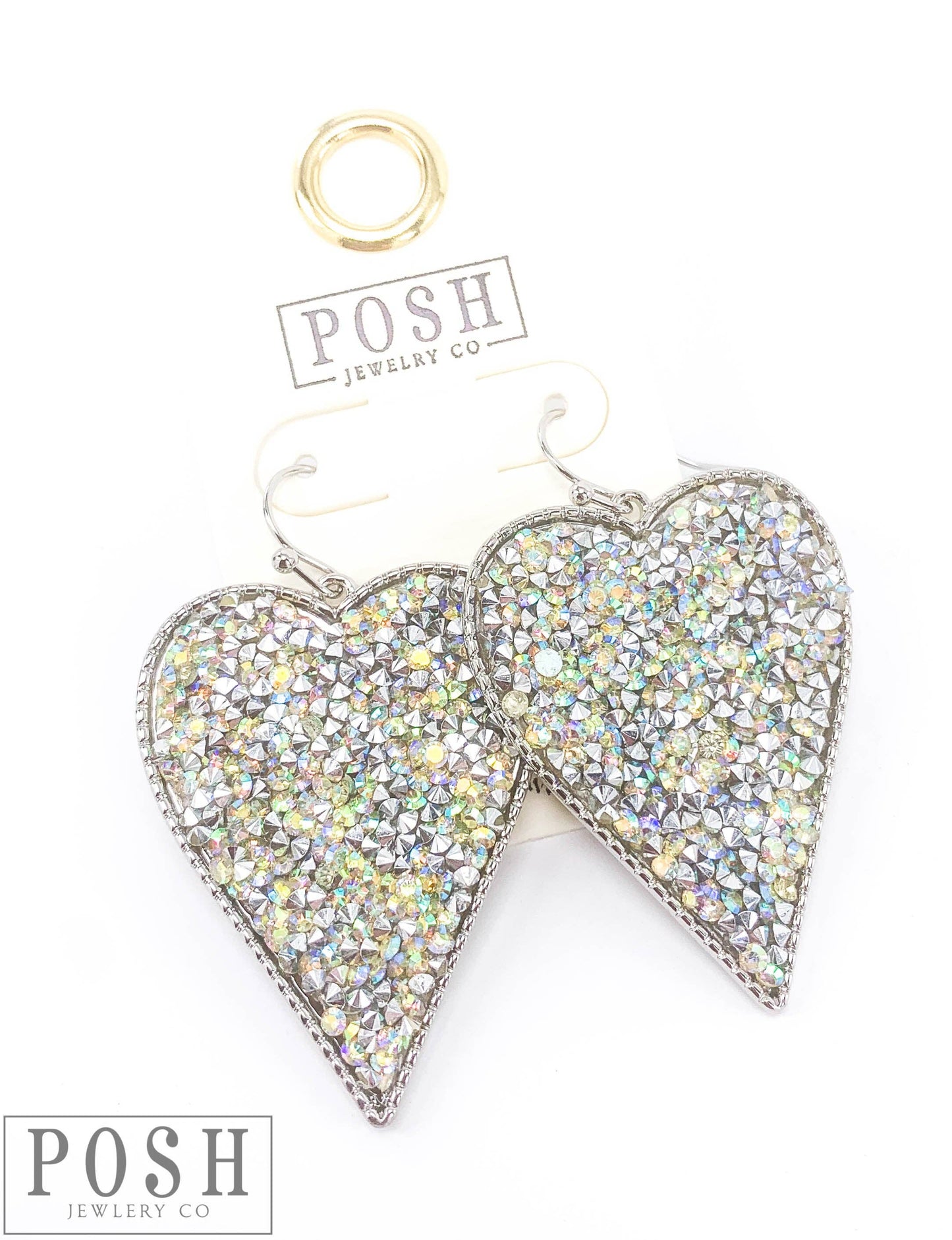 Posh Jewelry Co - 9PE229 * Crushed Rhinestone Heart Earring