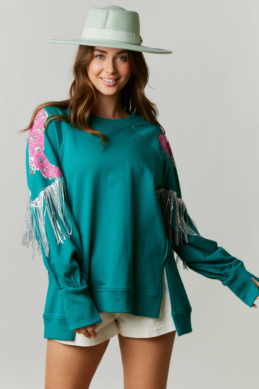 Fantastic Fawn - Loose Fit Top with Shoulder Sequin Detail - IFKT54444-02