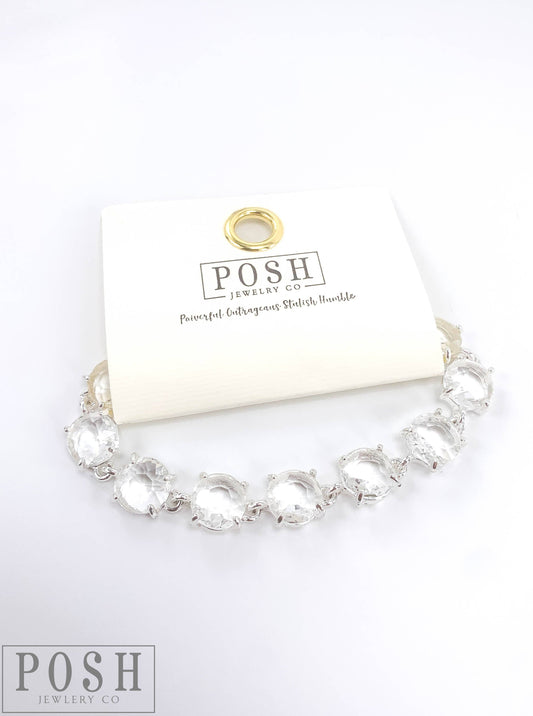 Posh Jewelry Co - 9PB033 * Round Rhinestone Linked Bracelet