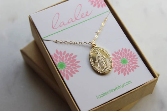 Laalee Jewelry - Large Gold Virgin Mary Necklace, Religious Jewelry