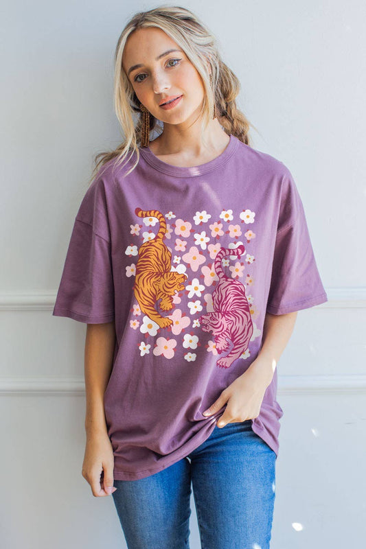 WOMEN'S FLOWER TIGERS GRAPHIC TEES