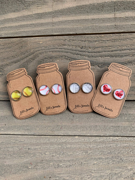 Jill's Jewels - Softball, Baseball, Volleyball, Baseball Mom, Stud Earrings