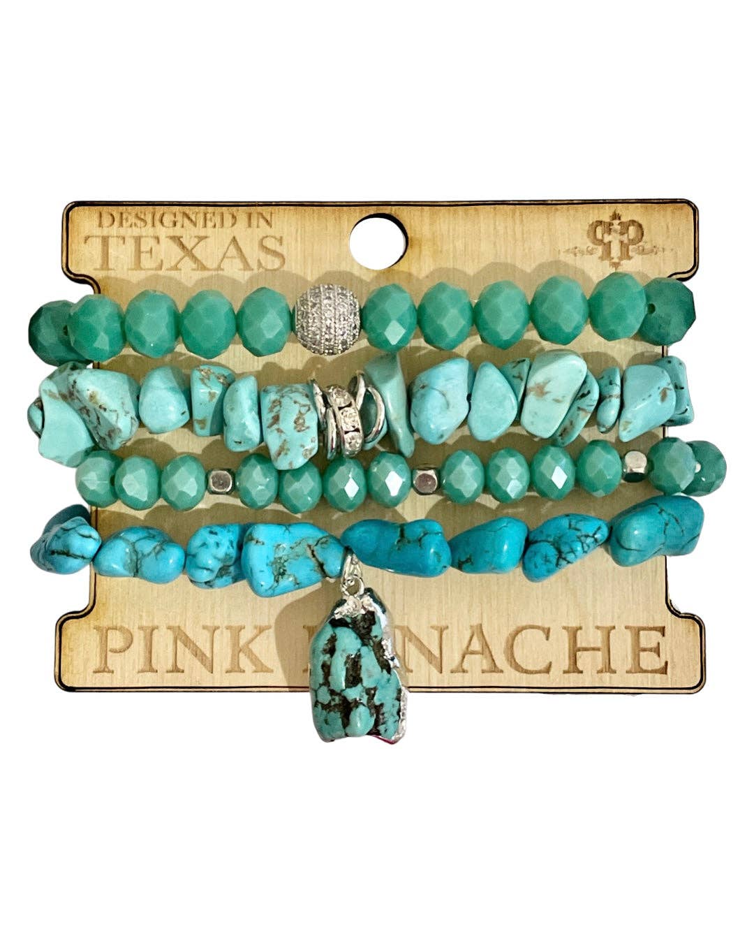 1CNC M111 * 4-strand teal mix bracelet with pave beads