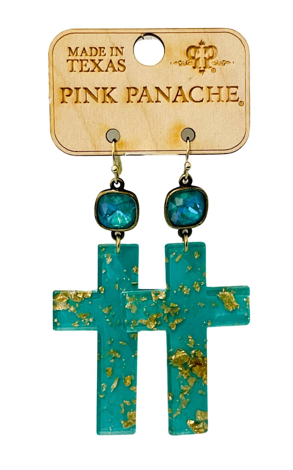 1CNC M080 * 10mm bronze/laguna delite cushion cut connector with turquoise and gold fleck cross earring