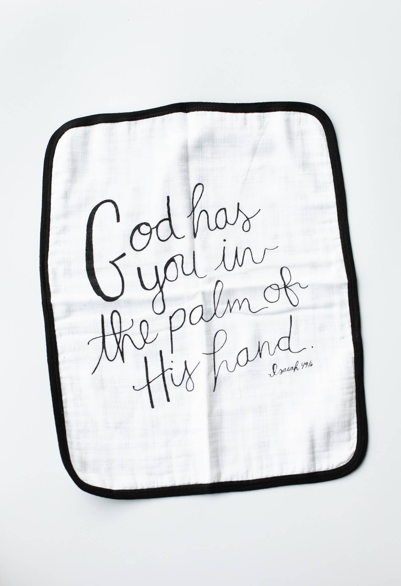 Modern Burlap - Organic Burp Cloth - Reversible Isaiah 49:16  +  Swiss Cross