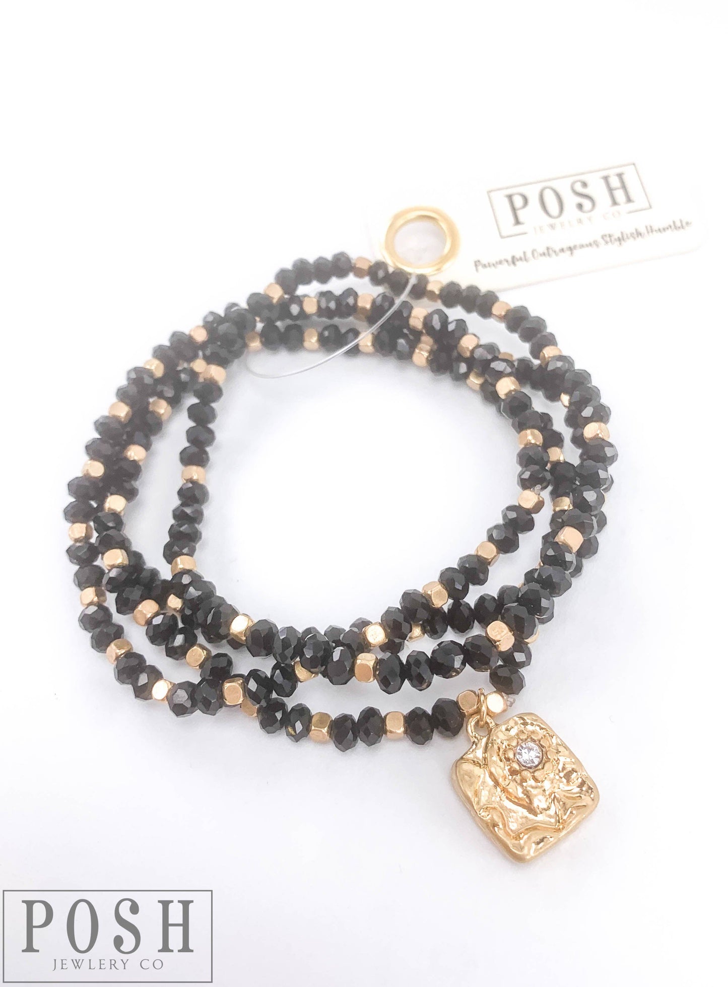 Posh Jewelry Co - 9PB034 * 4-srand Crystal Bracelet With Gold and Rhinestone