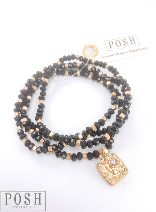 Posh Jewelry Co - 9PB034 * 4-srand Crystal Bracelet With Gold and Rhinestone