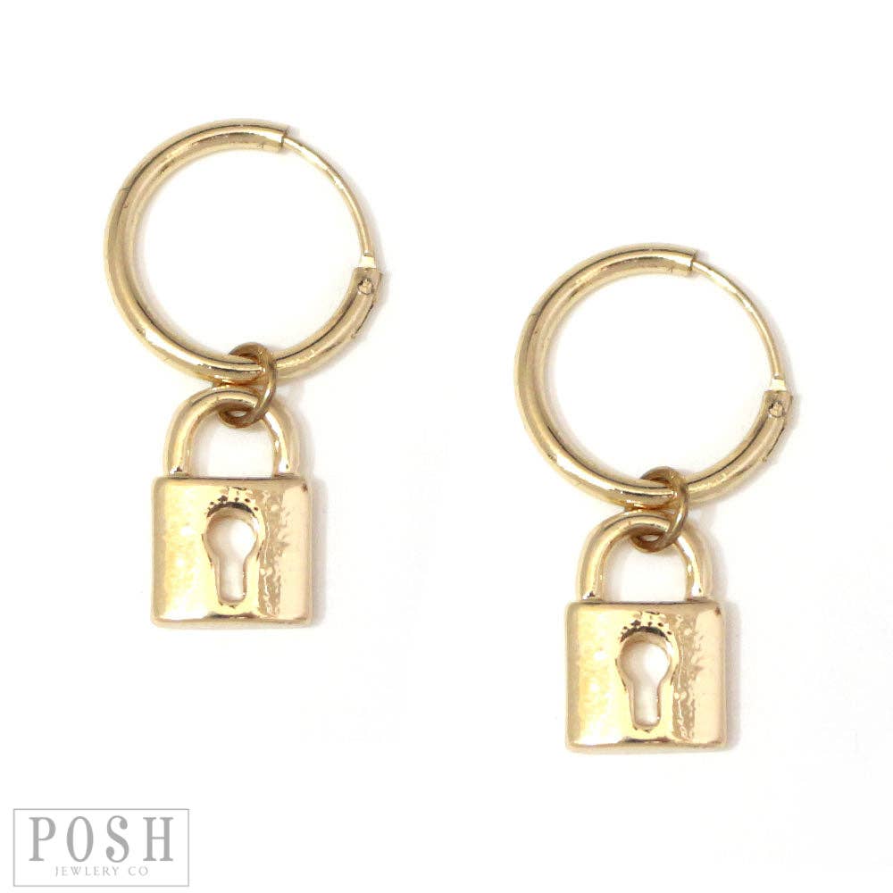 Posh Jewelry Co - 9PE059 * Lock on Pin Catch Earring Hoop (2 Colors)