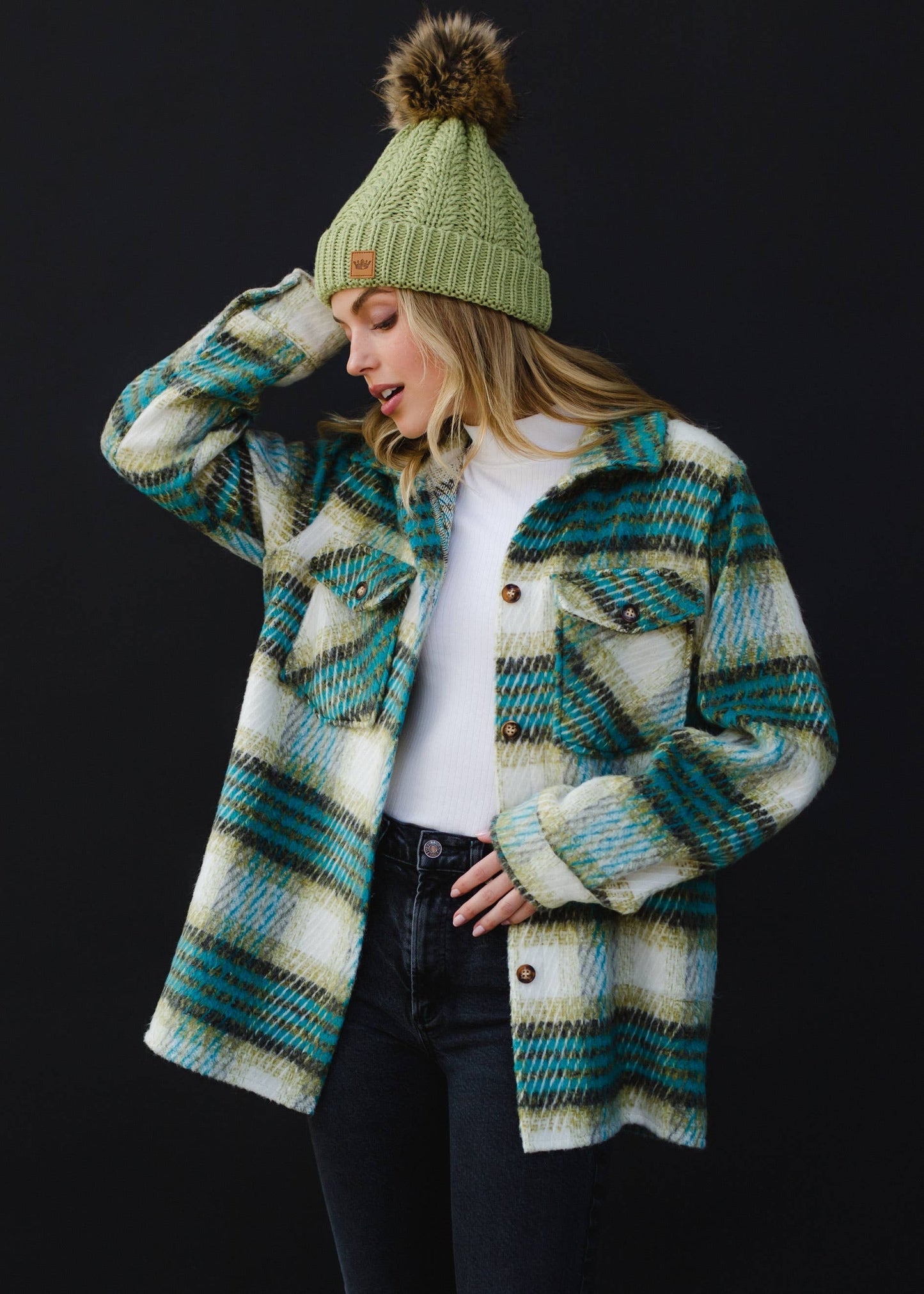 Turquoise, Green & Cream Plaid Jacket