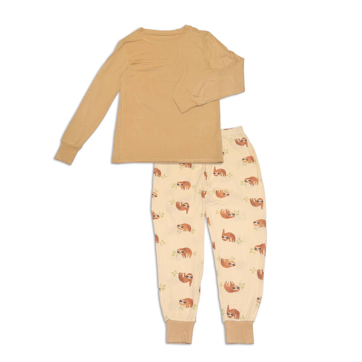 Women's Bamboo Long Sleeve Fitted Pajama Set: L / Prairie/Sleepy Sloth Print