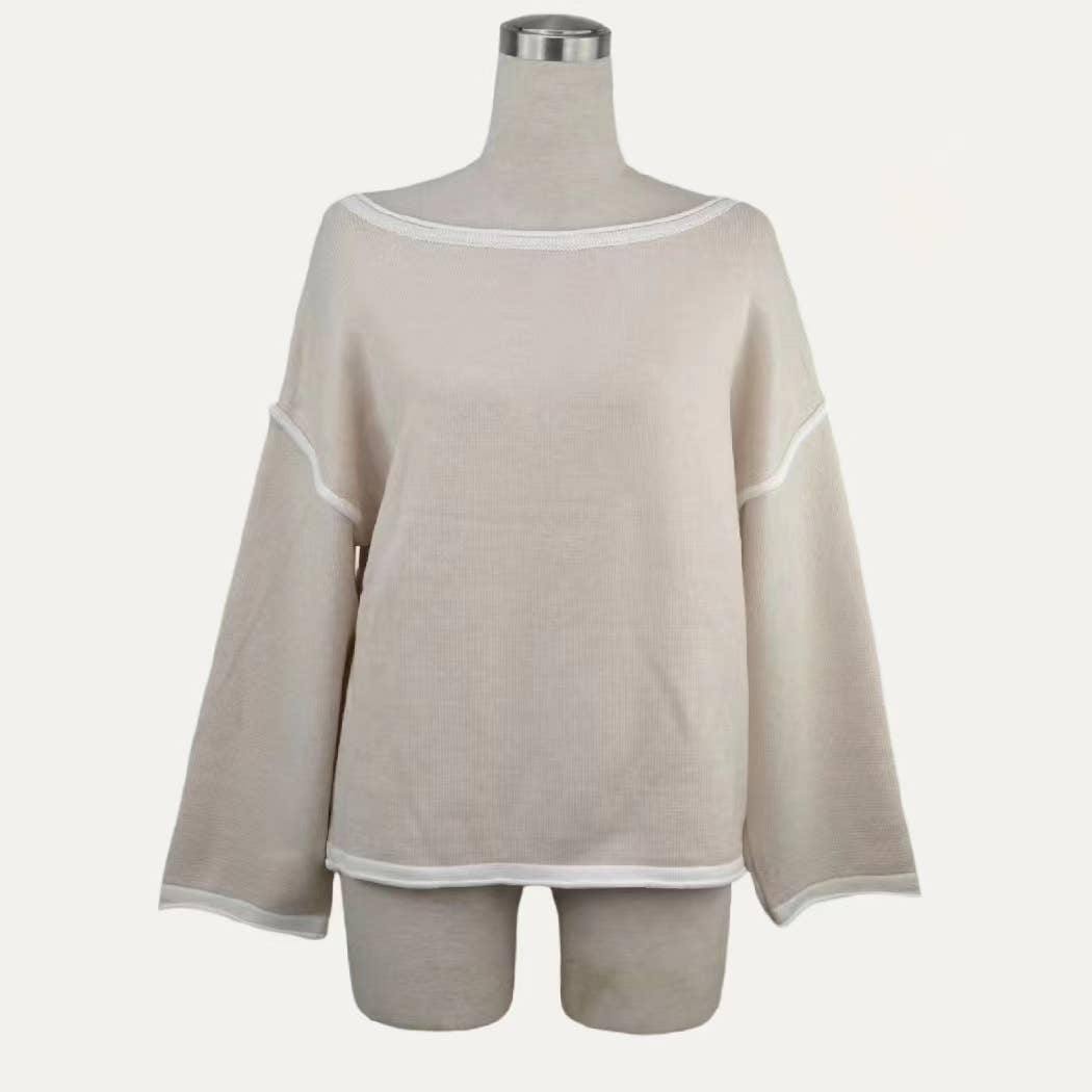 Always Cute Round Neck Long Balloon Sleeve Knit Sweater