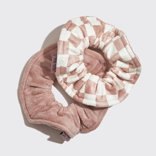 KITSCH - Microfiber Quick-Dry Towel Scrunchie 2PC- Terracotta Checker