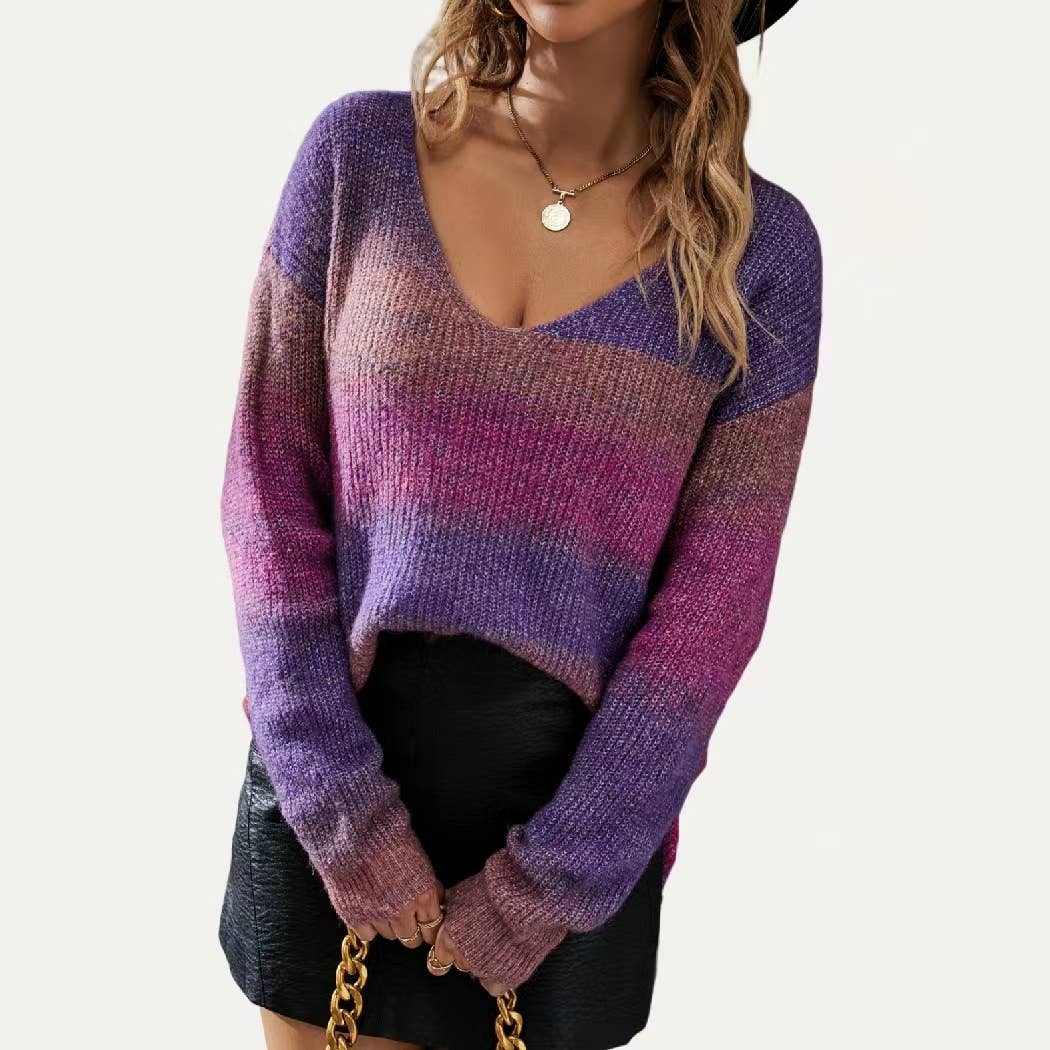 Feel it Still Multi-Color V-Neck Long Sleeve Knit Sweater