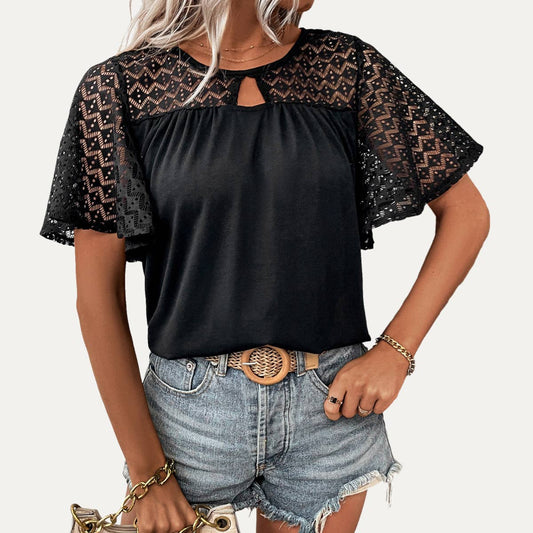 The Moment Collection - Most Popular Black Crochet Lace Short Sleeve Top