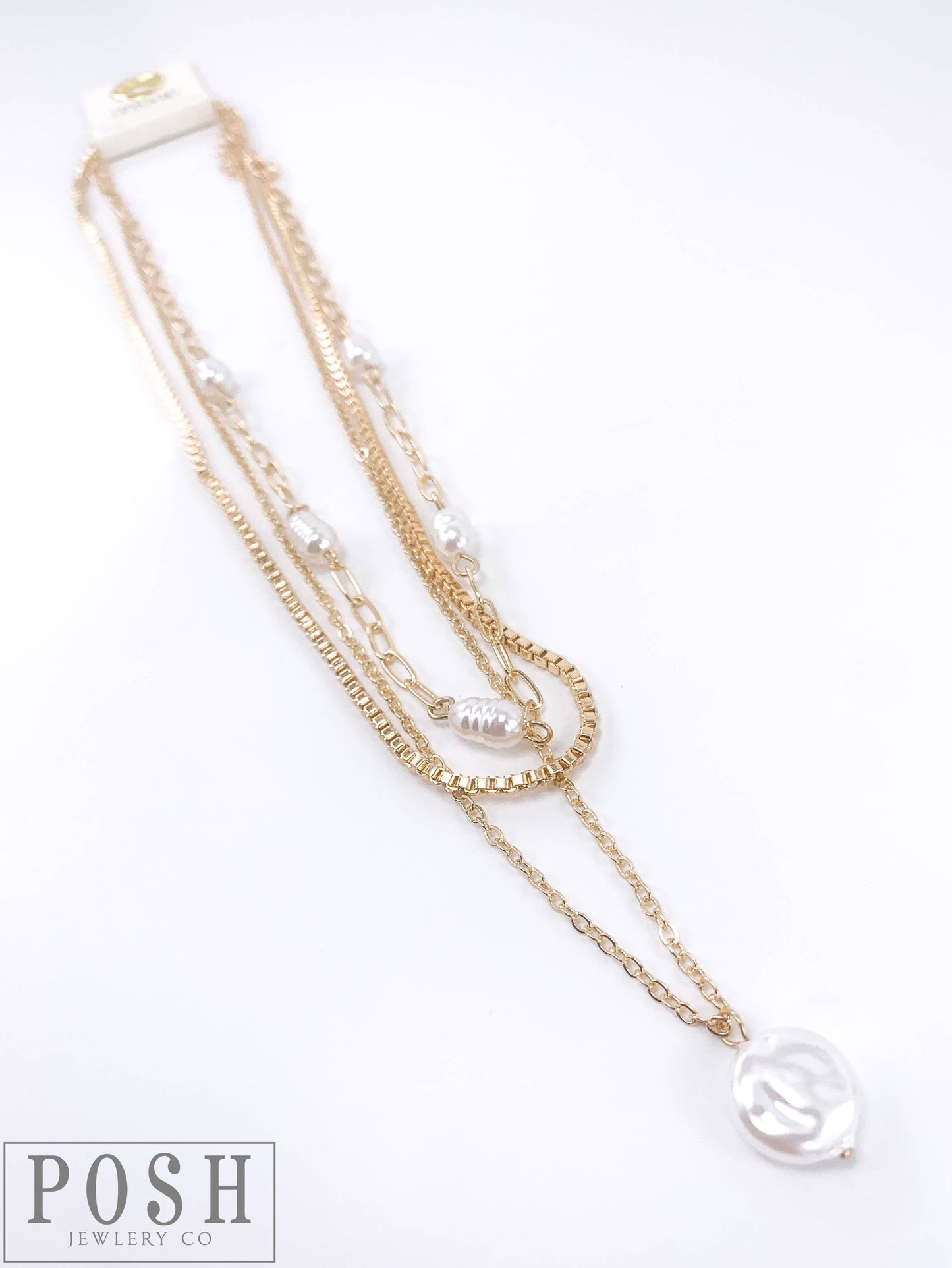 Posh Jewelry Co - 9PN129 *Triple Chain Necklace With Freshwater Pearls