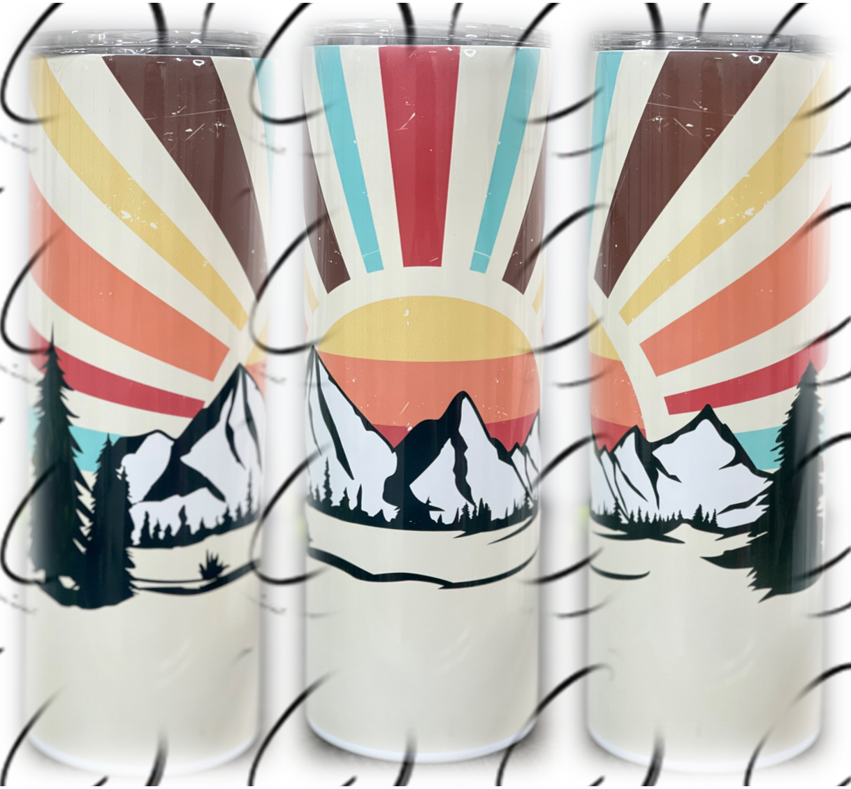 CMD Wholesale - Retro Mountain Sunset 20oz Skinny Tumbler