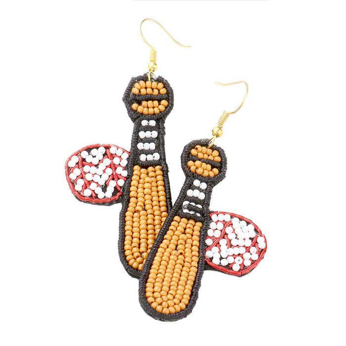 Madeline Love - Felt Back Seed Beaded Baseball Bat Ball Dangle Earrings