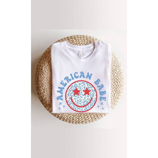 Kissed Apparel - American Babe Smiley Patriotic 4th of July Graphic Tee