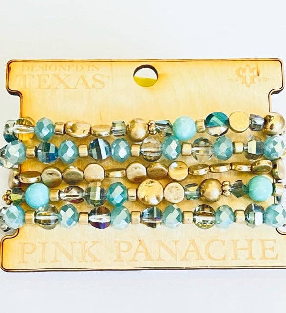 1CNC M059 *  5-strand turquoise color and gold bead bracelet